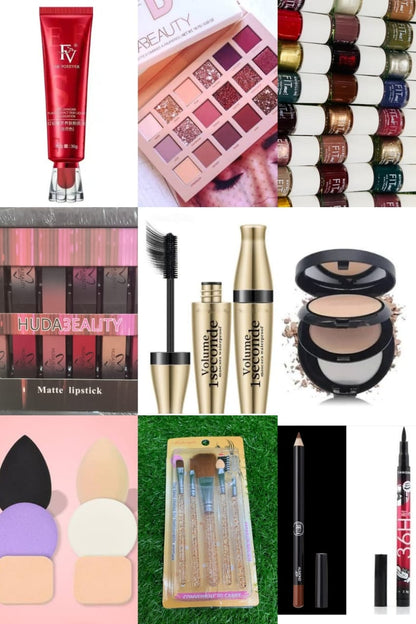 Pack of 10 Ultimate Beauty Essentials Bundle | Full Makeup Collection Kit | Foundation • Eyeshadow • Lipsticks • Mascara • Sponges • Brushes & More 💄🎨